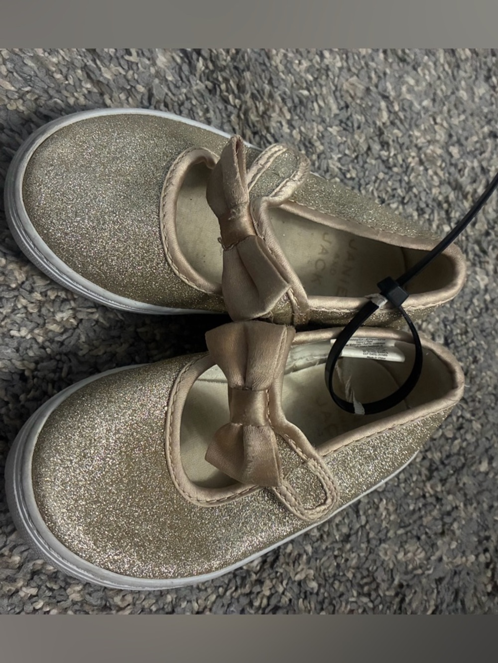 Janie and Jack Girls' Glitter Bow Mary Janes - Gold
